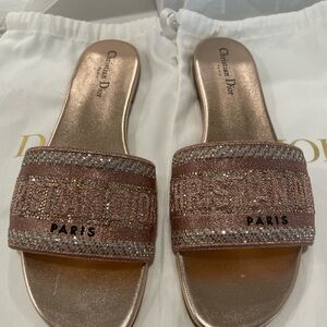 Dior pink rhinestone Sandals Slide Shoes